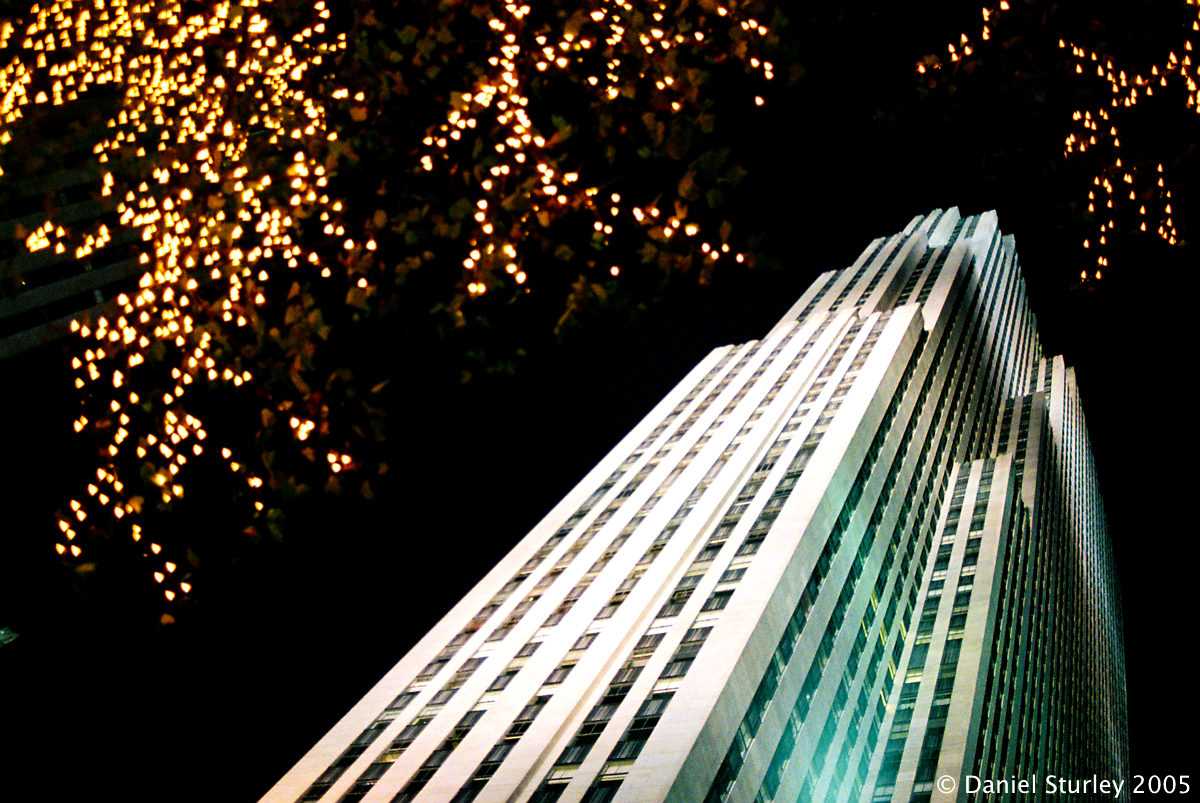 New York City, Looking Up at the Rockefeller Centre at Night - November 2005