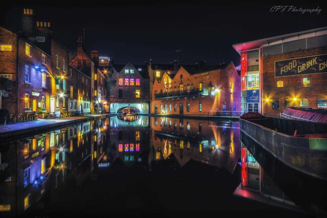 Nighttime Canal Reflections